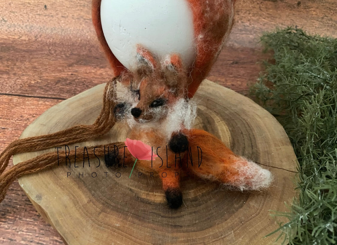 Hand-felted fox figure in modern style, baby photography prop for newborn and sitter