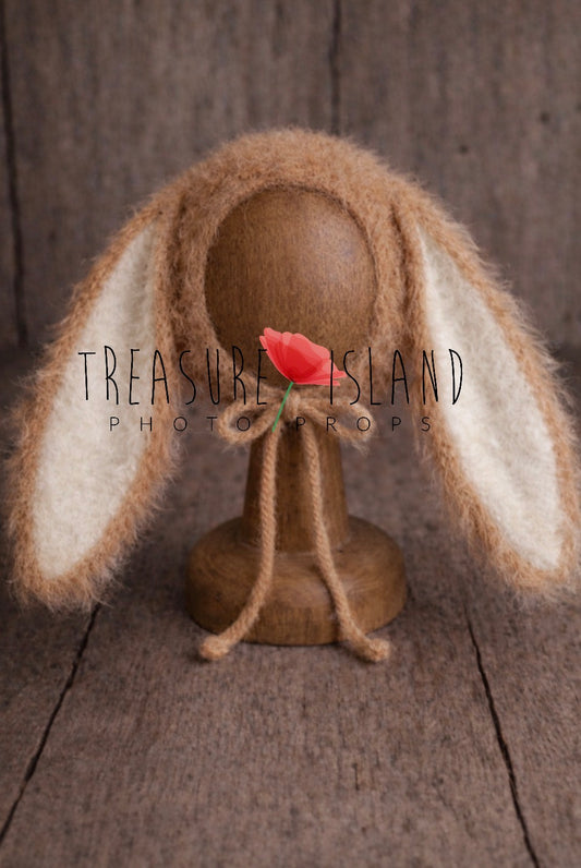 🐰 Fluffy Bunny Bonnet – Newborn & Sitter Photography Prop