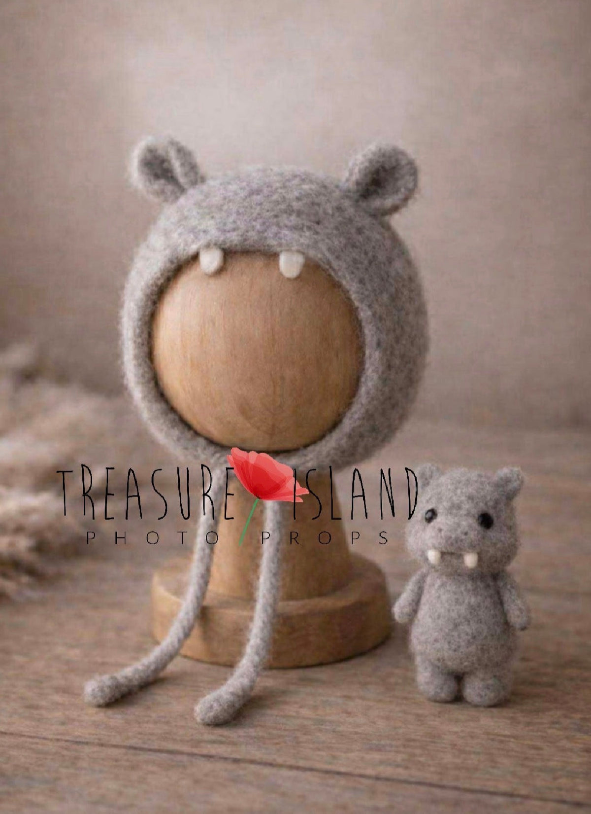 Handmade Felted Hippo with Little Teeth Set - Safari Collection | Newborn & Sitter Photography Props