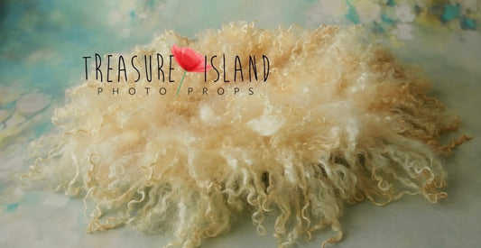 Vanilla Cream hand felted curly wool blanket with natural sheep curls for newborn neutral spring and fine art photography