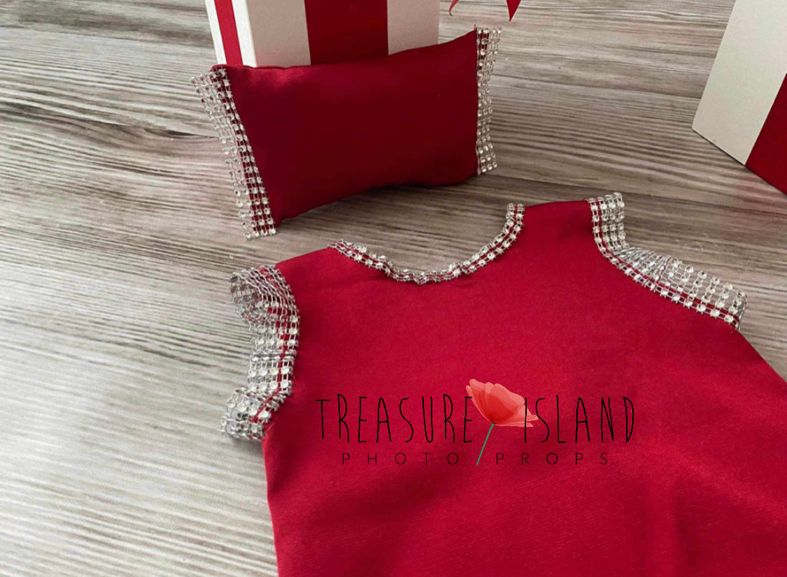 LUXURY RED ROMPER with silver elemets + pillow