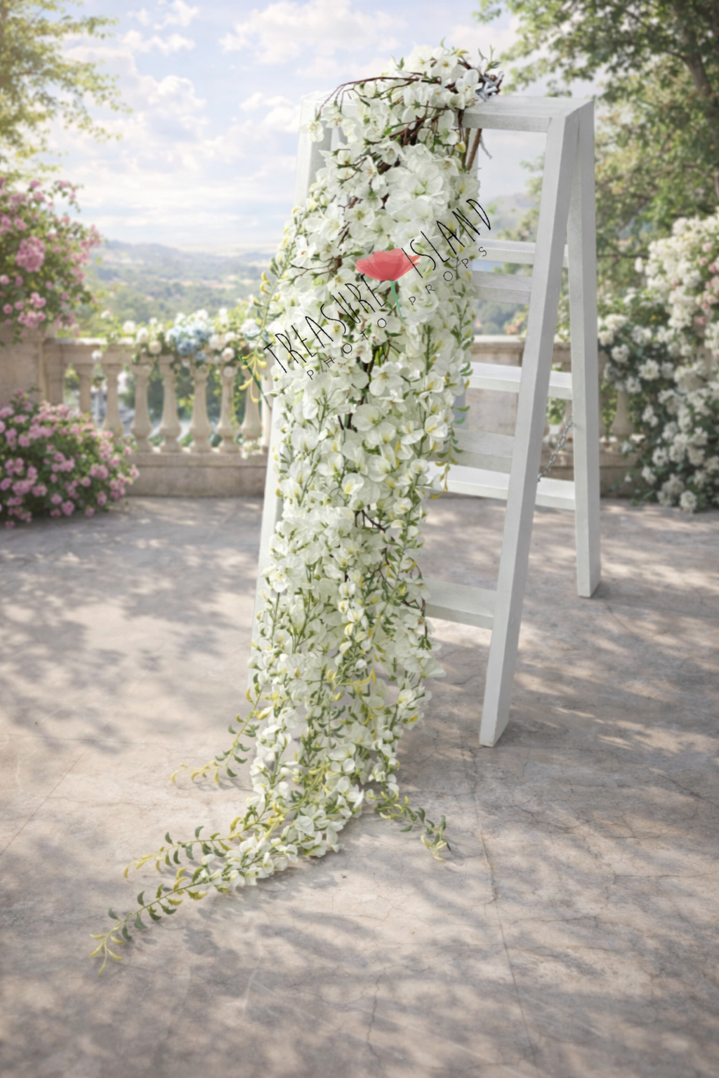 White Floral Cascade Garland – Fine Art Photography Prop (160 cm)