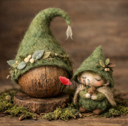 Forest Sprite & Elven Hat – Hand-Felted Newborn Fairytale Set