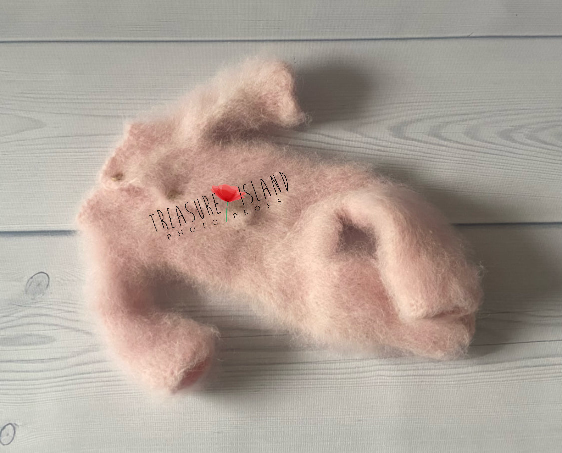 Baby Pink fluffy photography romper shown from an alternate angle