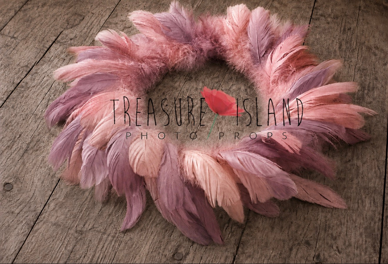 Blush Pink and mauve Feather Nest showing layered hand-dyed feather texture