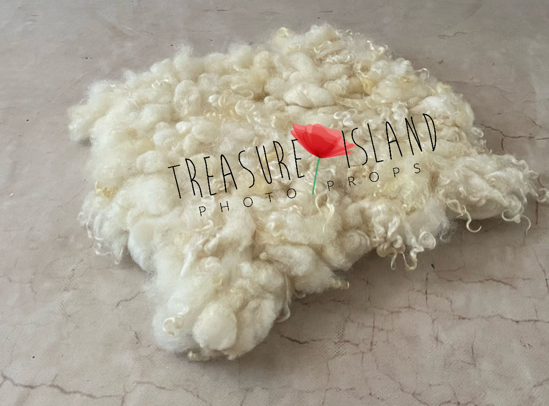 Curly Woven Blankets – Natural Wool & Sheep Locks Photography Props Natural white color 