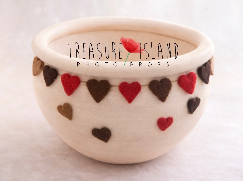 Styrofoam Valentine Bowl with Chocolate & Red Hearts – Handmade Newborn Photography Prop