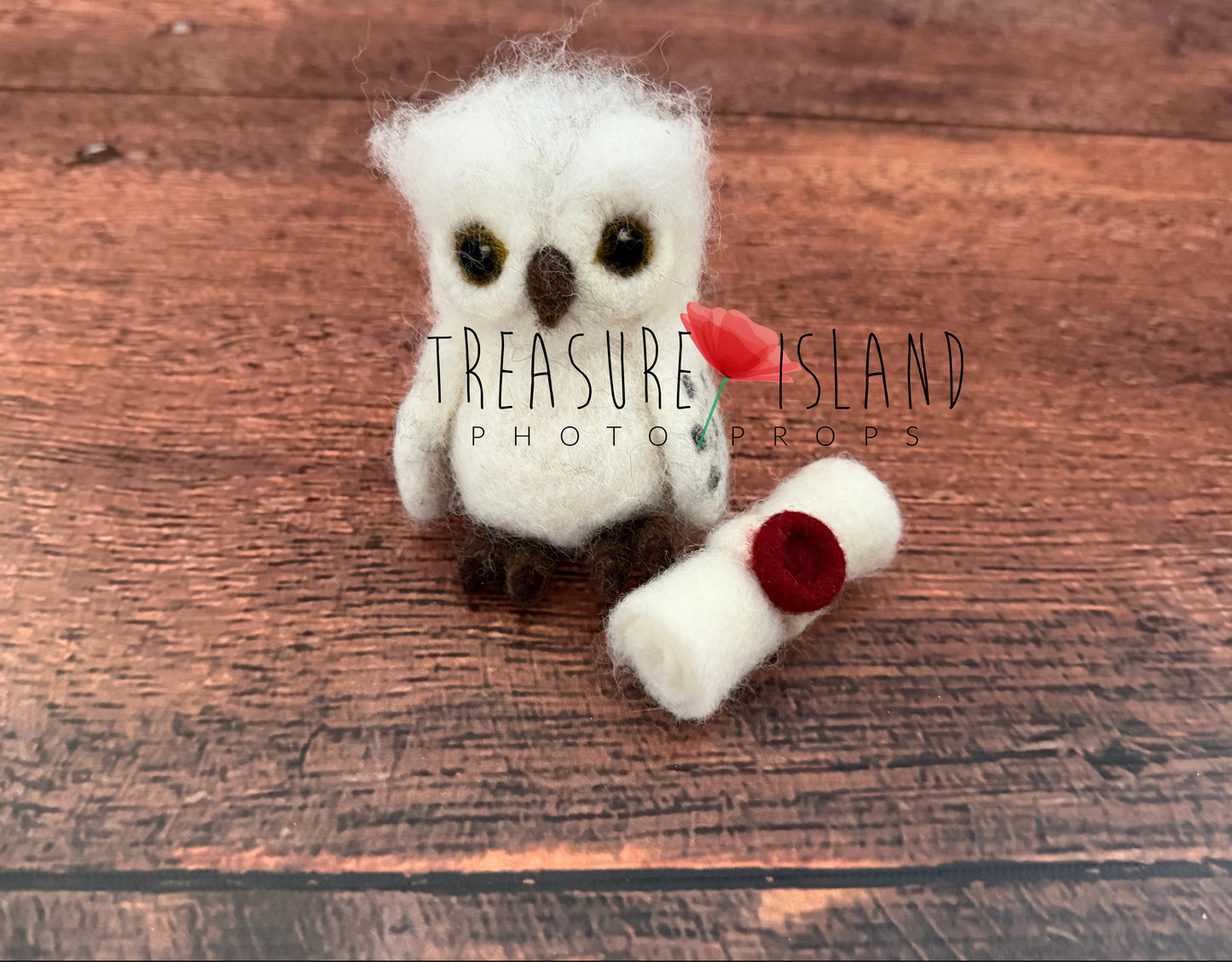 hand felted snowy owl and sealed letter fantasy photography prop set for newborn and sitter sessions