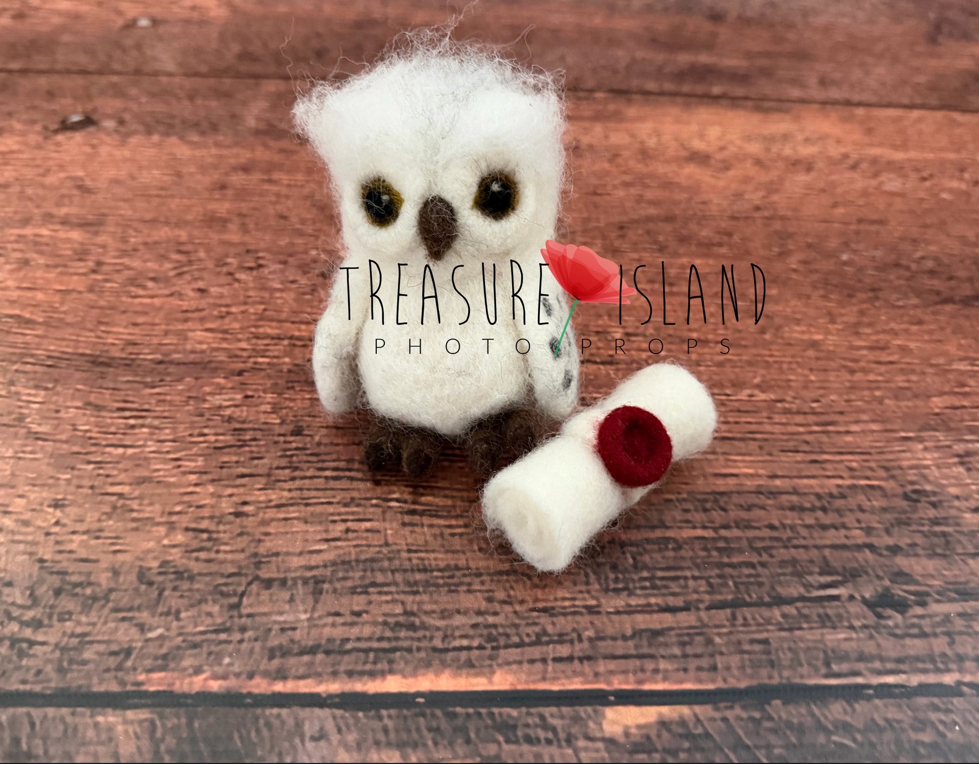 hand felted snowy owl and sealed letter fantasy photography prop set for newborn and sitter sessions