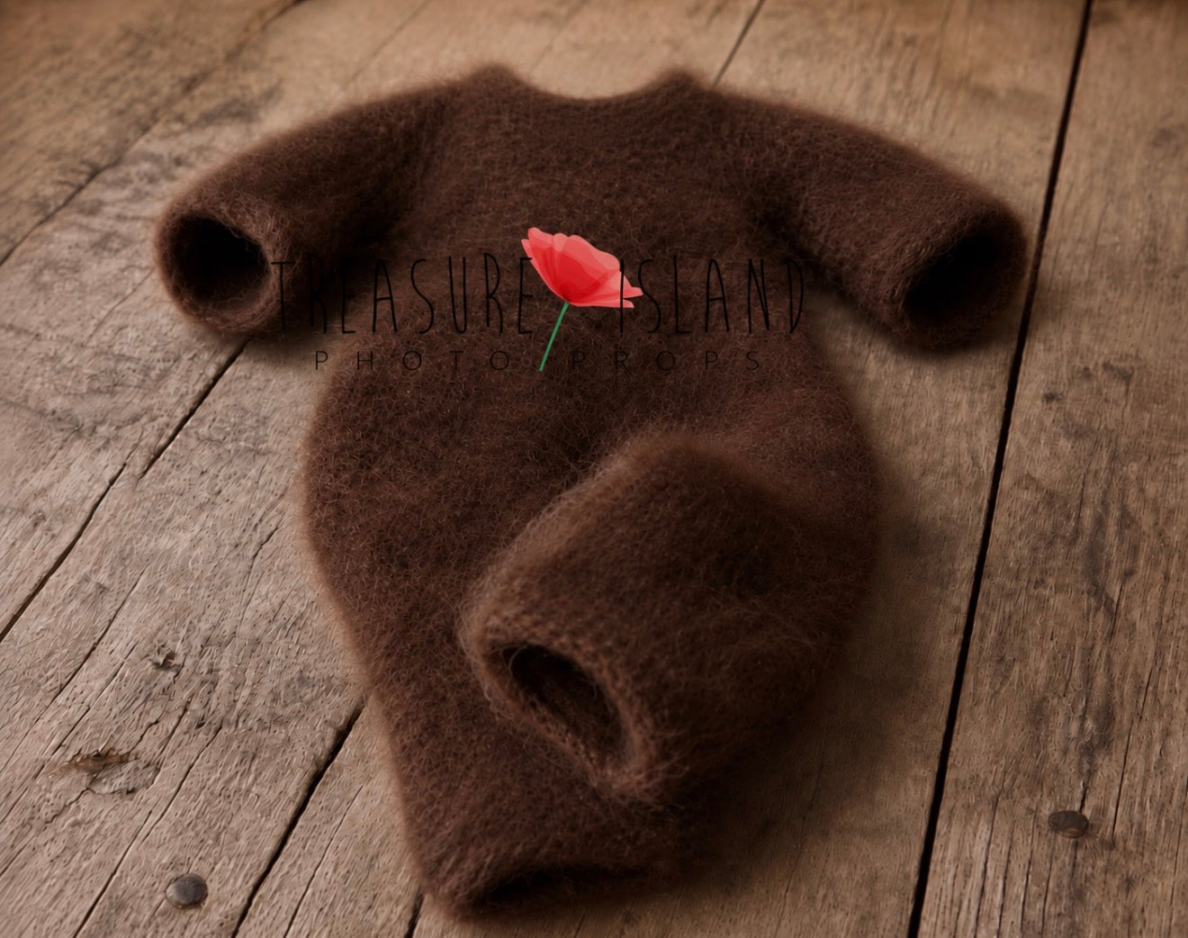 Chocolate  fluffy photography romper shown from an alternate angle