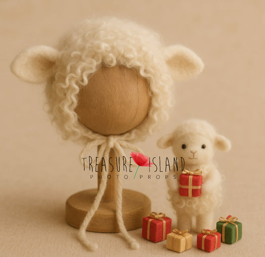 Felted Christmas Sheep with Gift – newborn & sitter props