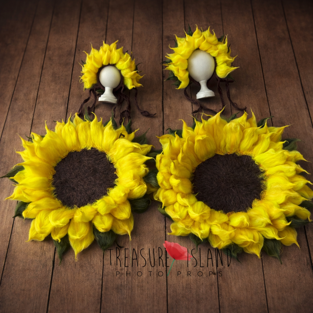 Sunflower Set – Felted Bonnet & Blanket for Newborn Photography