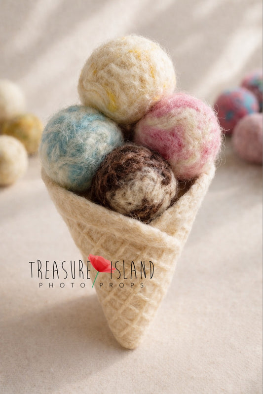 Ice Cream Dream – Hand-Felted Ice Cream Cone Set | Newborn Photo Prop