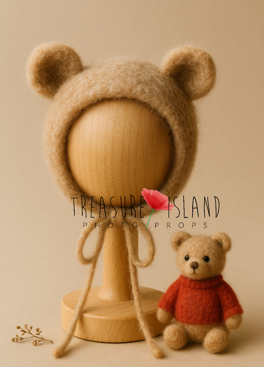 Felted Bear Bonnet Set – Red Sweater Edition | Teddy Bear