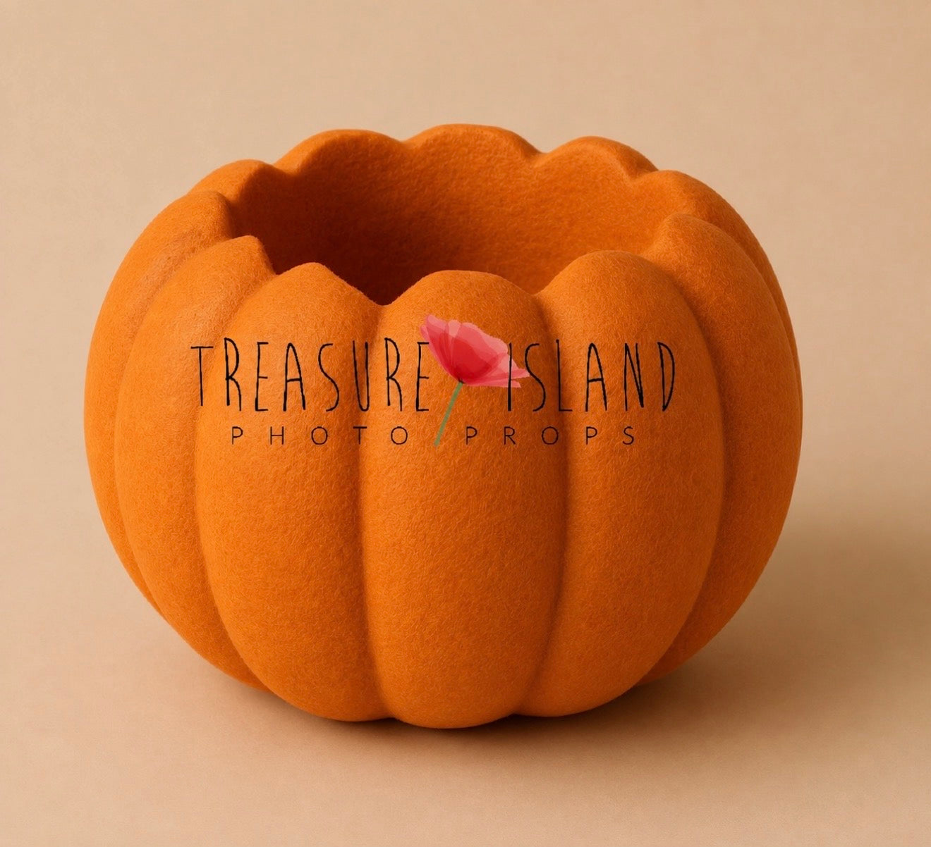 Large handcrafted classic orange styrofoam pumpkin bowl for newborn and sitter photography, lightweight autumn photography prop for harvest, Halloween and Fine Art photo sessions