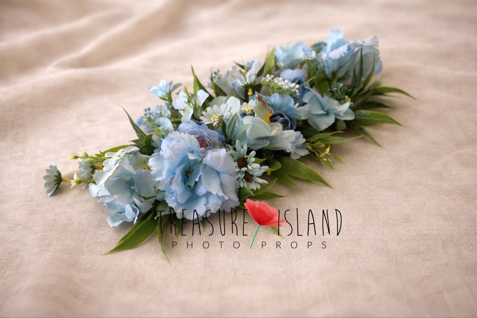 Blue floral maternity sash with wide ivory ribbon – pregnancy belt for maternity photoshoot baby bump decoration

