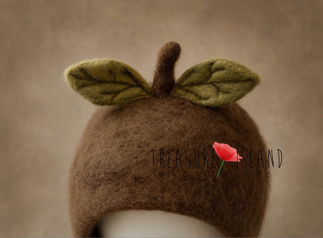 Handmade Felt Hazelnut Bonnet with Leaf Details – Newborn & Sitter Size