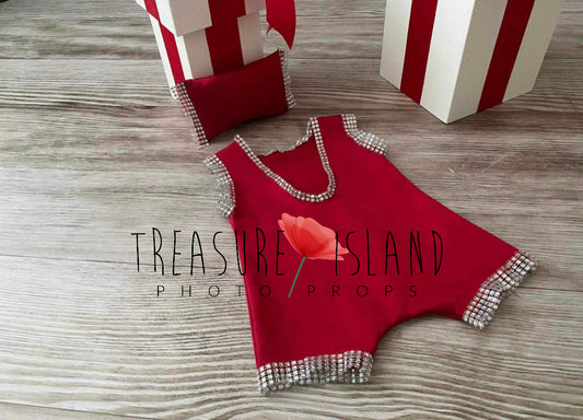 LUXURY RED ROMPER with silver elemets + pillow
