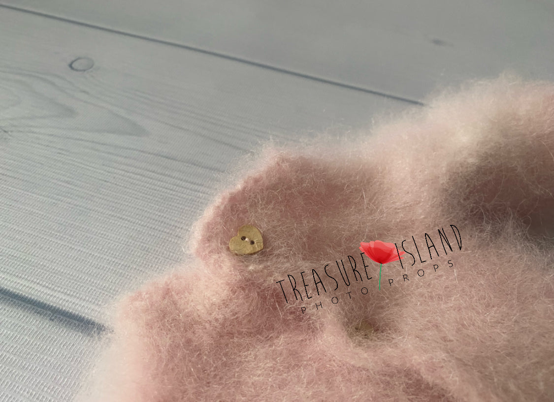 Long sleeve detail of baby pink knitted baby photography romper