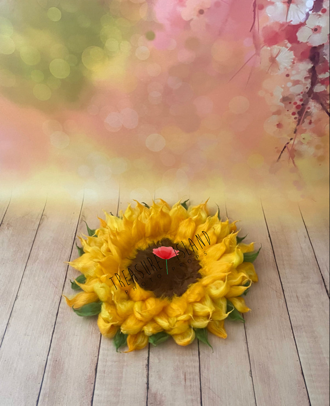 Felted sunflower posing blanket with dark brown flower centre