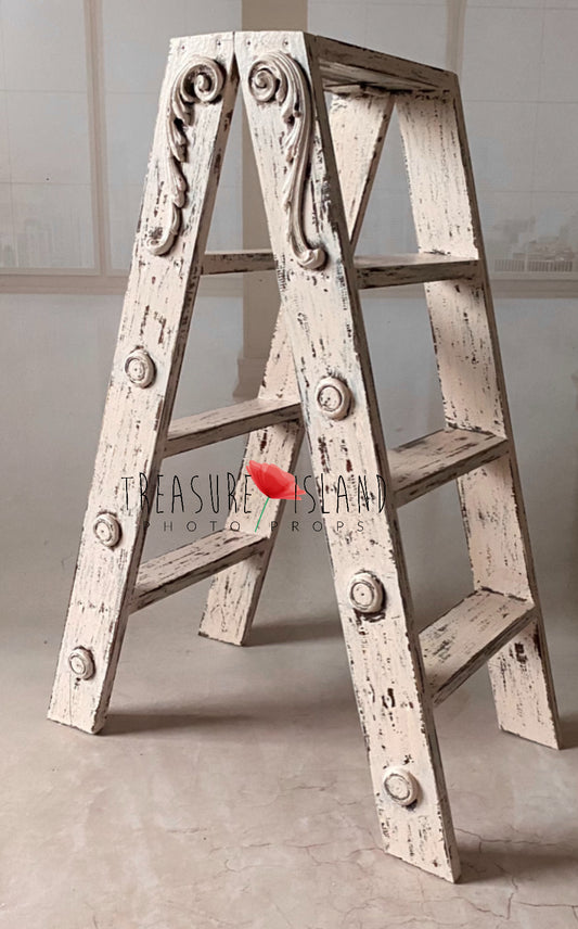 VINTAGE  Wooden ladder_classic model with ORNAMENTS - ladder MODEL 5
