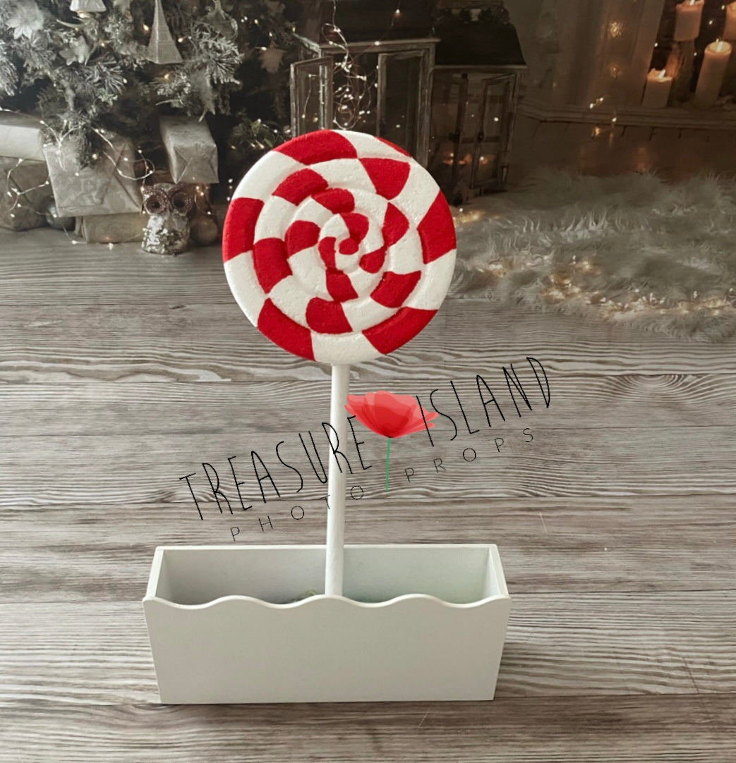 Giant red and white peppermint lollipop Christmas photography prop