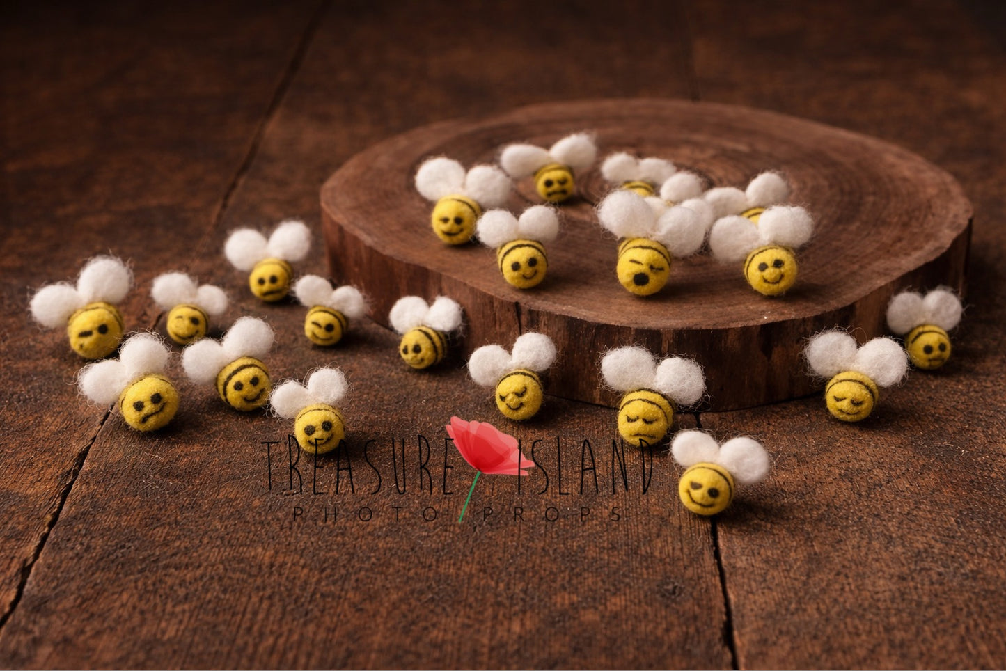 Set of 20 handmade felted mini bees for bee-themed photography setups