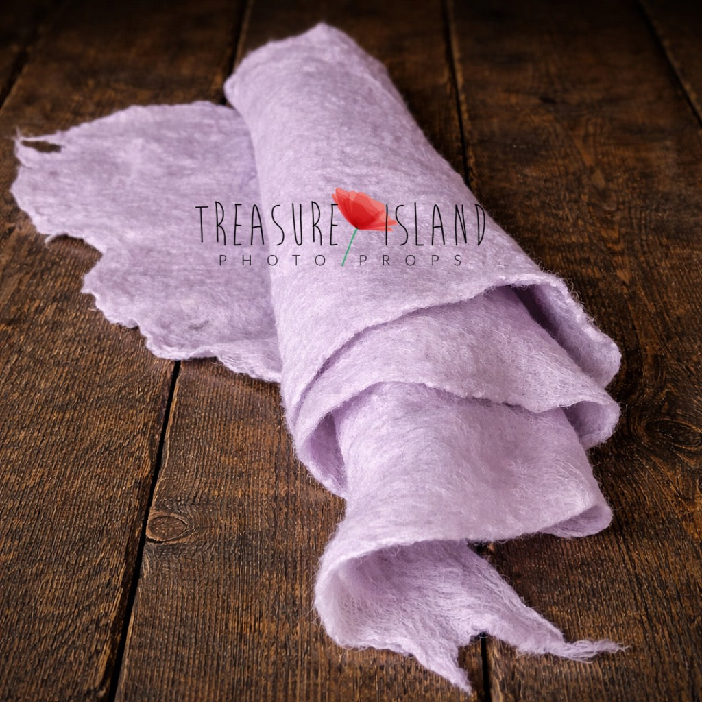 Lilac extra long thin felted wool newborn wrap