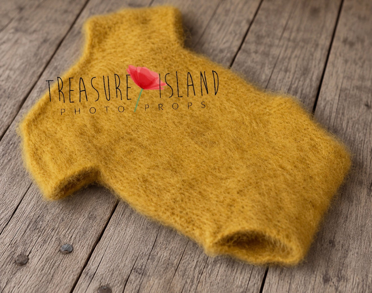 Mustard  fluffy knitted suitbody for newborn photography