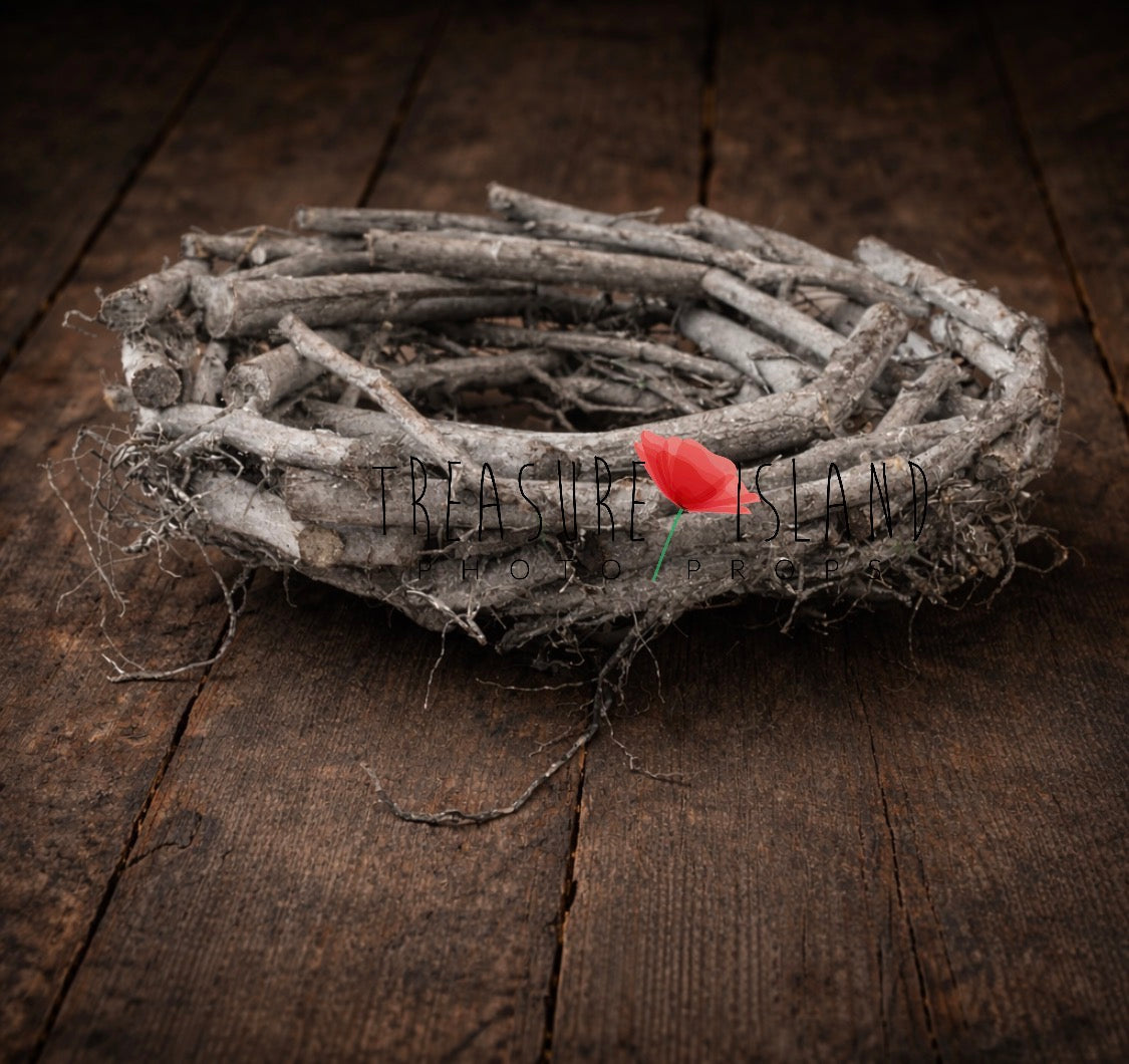 Handcrafted natural twig nest prop for newborn and sitter photography