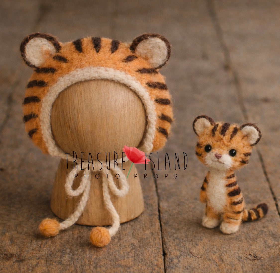 Handmade felted tiger set for newborn and sitter Safari photography sessions