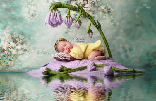 Thumbelina felted flower posing set styled in a newborn photography session