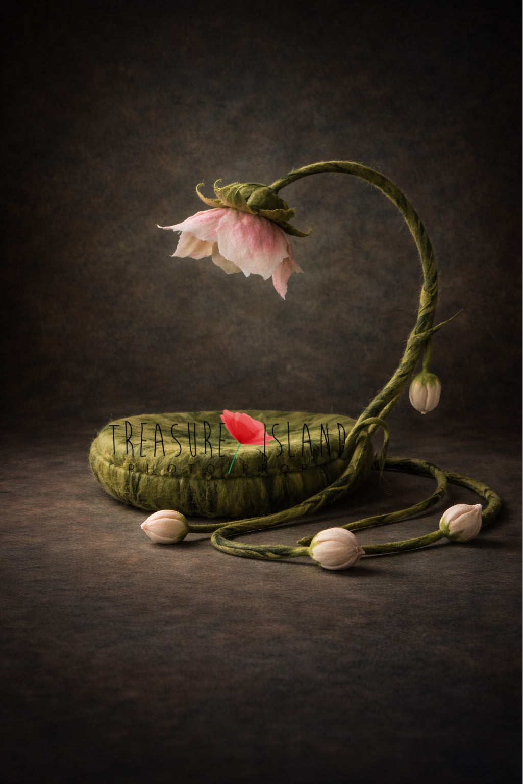 Thumbelina hand-felted floral newborn posing nest with large flower and vine