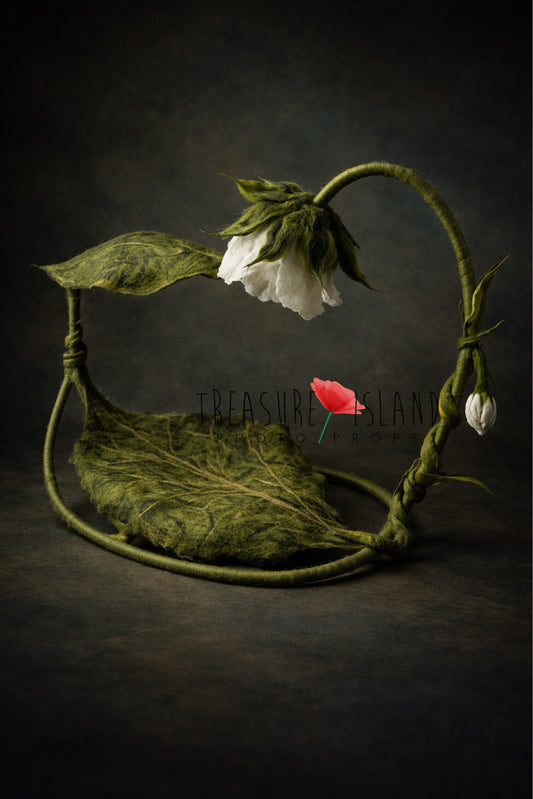 Thumbelina hand-felted leaf hammock and flower newborn photography prop