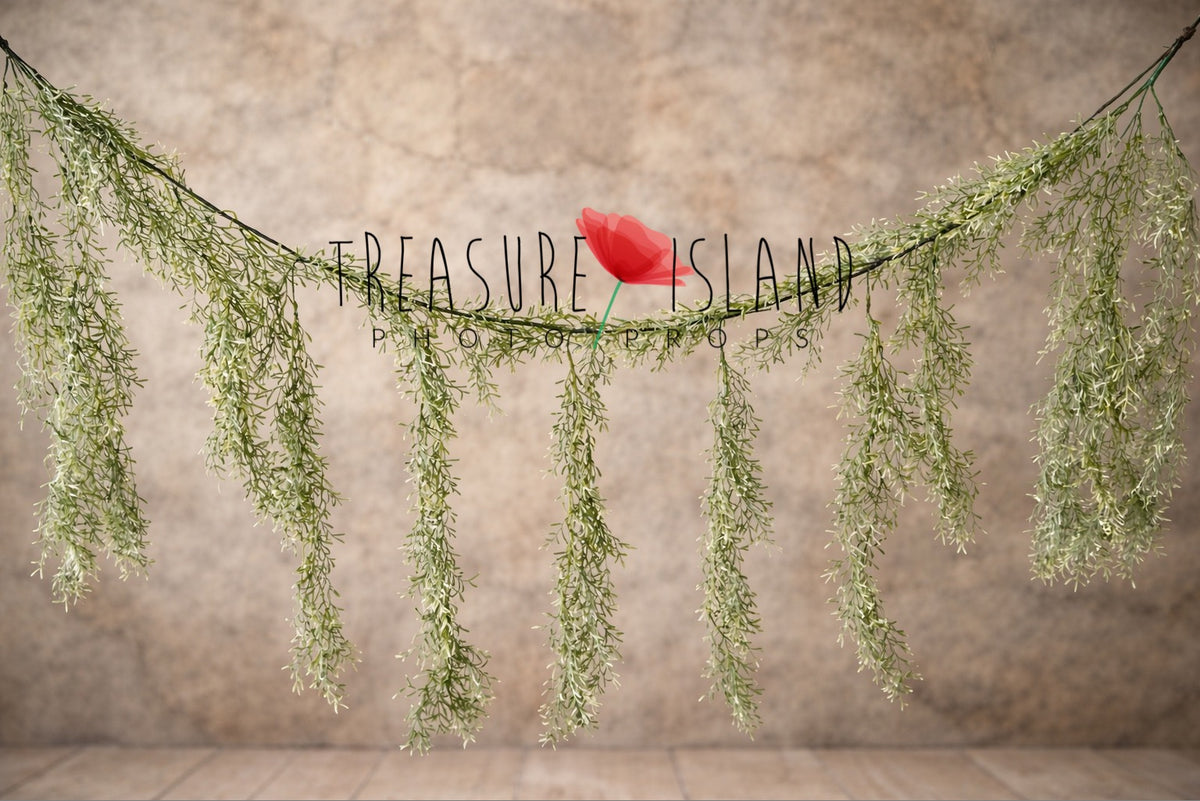 Airy botanical cascade garland with delicate hanging greenery for Cake Smash photography backdrops