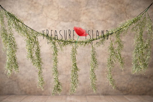 Airy botanical cascade garland with delicate hanging greenery for Cake Smash photography backdrops