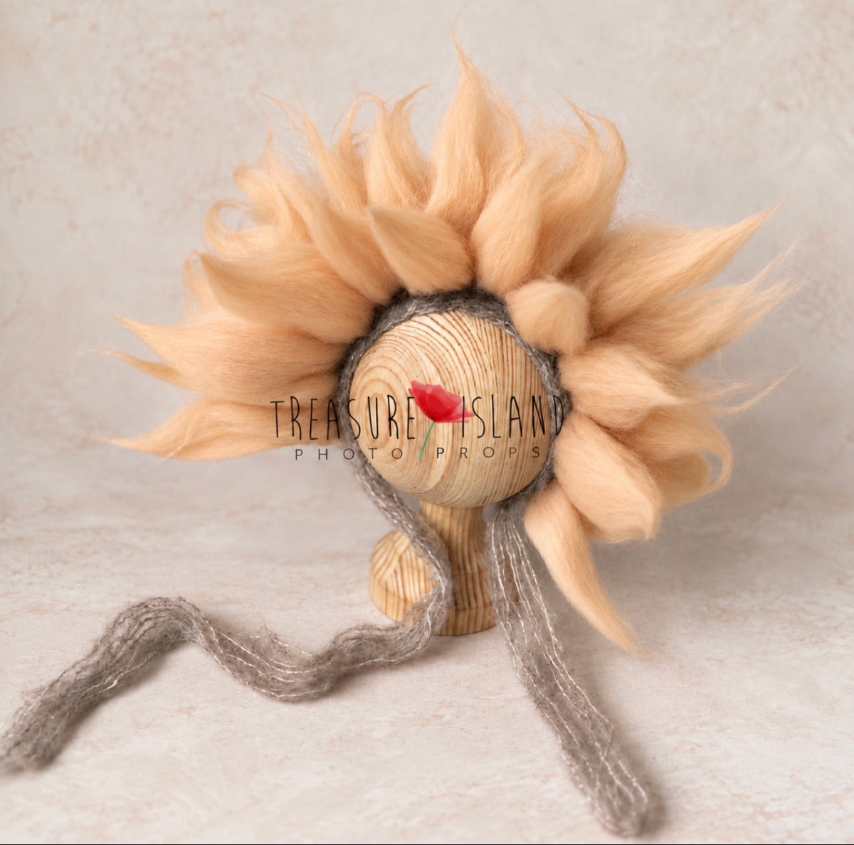 Apricot Whisper Petal Bonnet with hand-felted wool details and knitted base