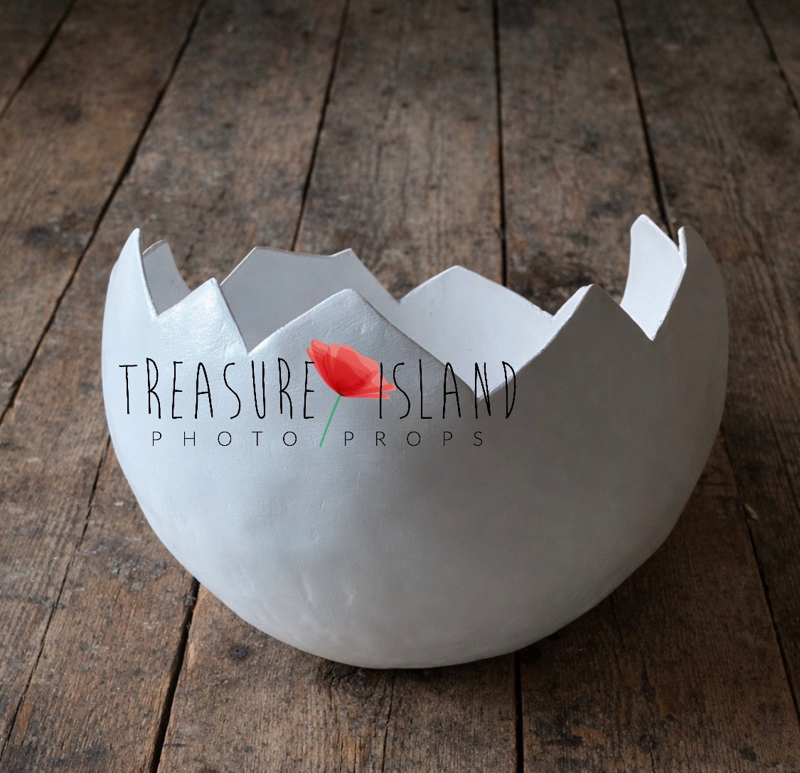 Handmade broken plaster eggshell with individually shaped and finished edges