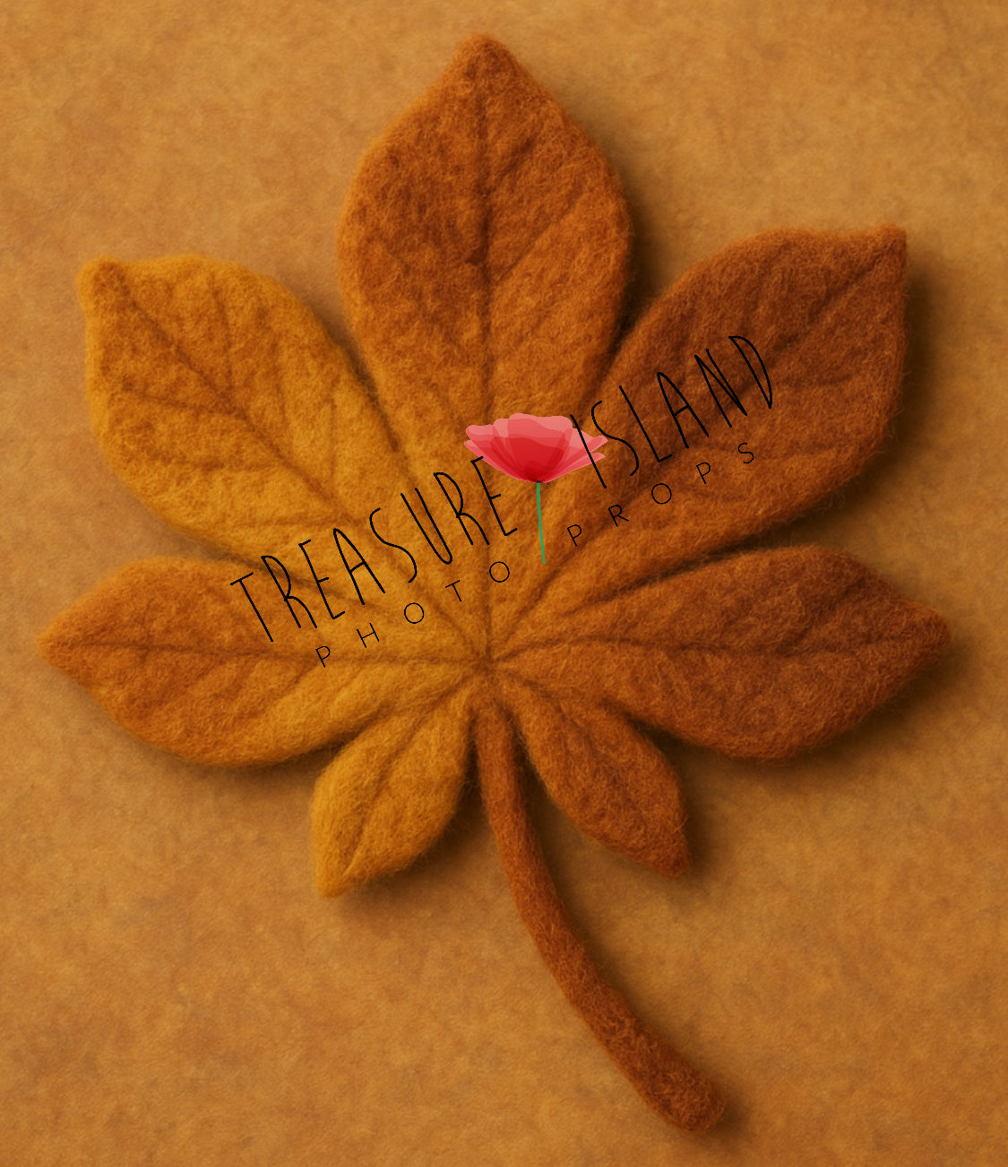 Orange and ochre felted chestnut leaf blanket with sculpted veins for Fine Art photography