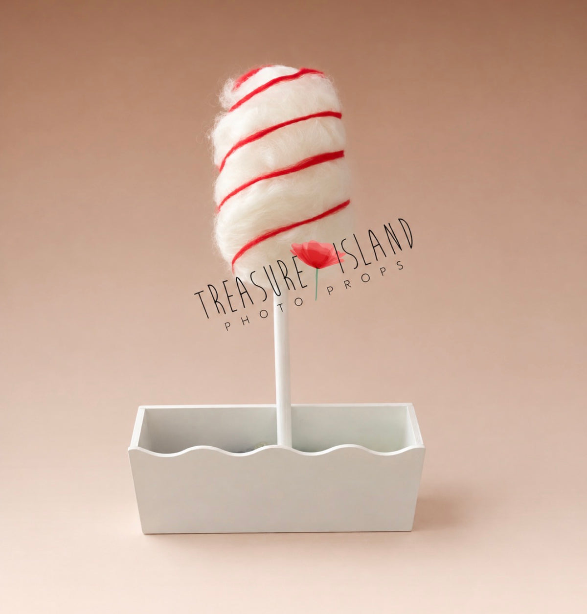 Fluffy red and white cotton candy prop for newborn sitter and Christmas photography