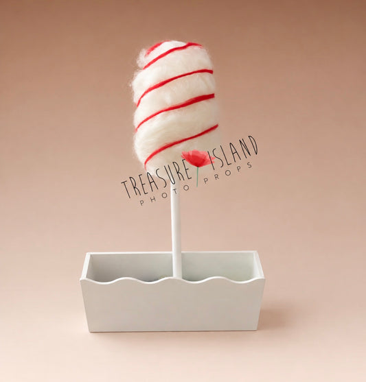 Fluffy red and white cotton candy prop for newborn sitter and Christmas photography