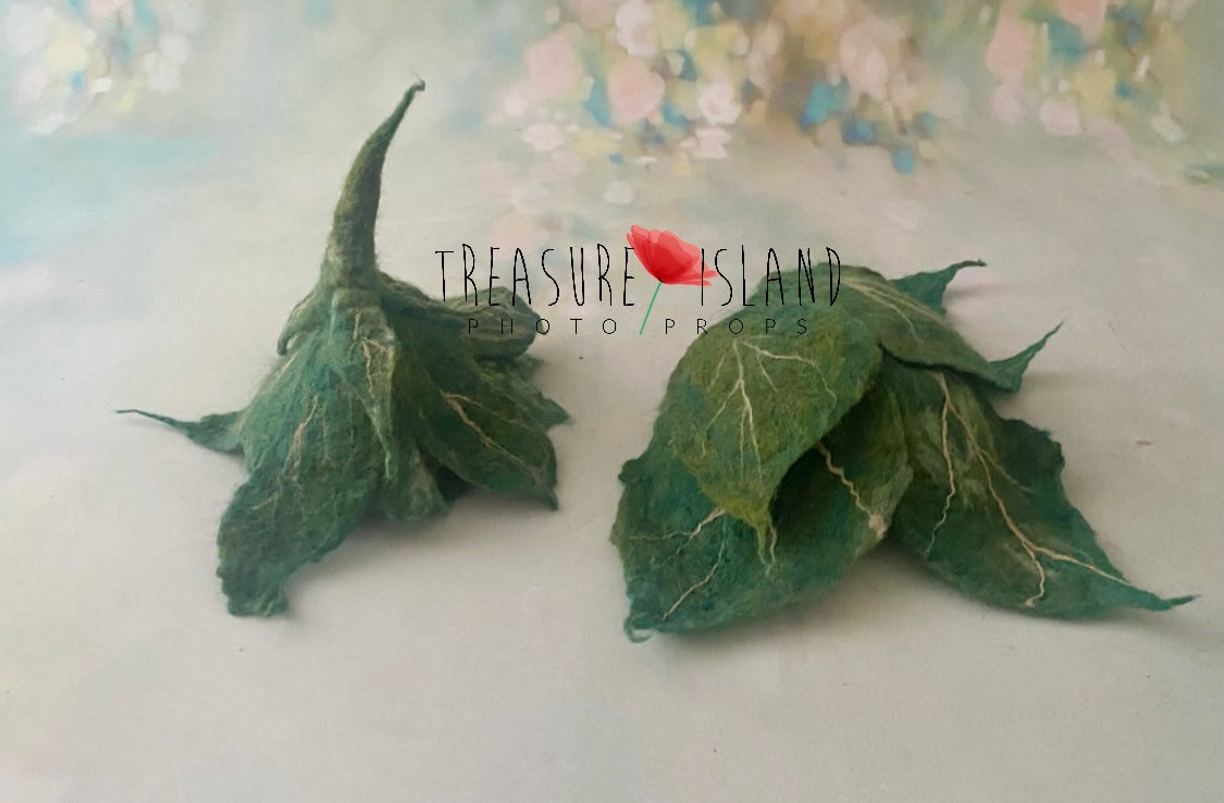 Hand-felted leaf bonnet and diaper cover set in Deep Forest Green for newborn photography