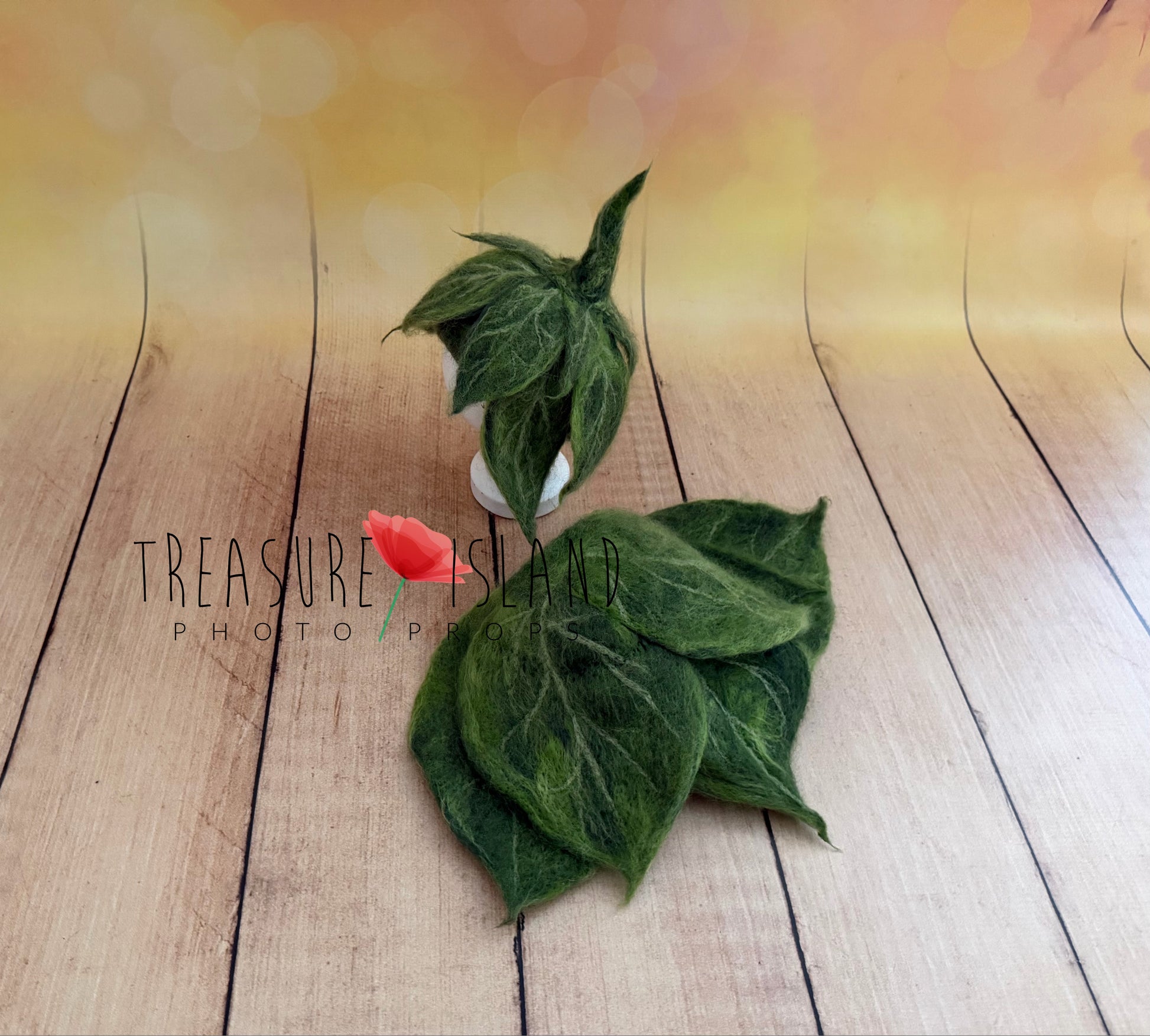 Deep Forest Green felted leaf bonnet displayed with matching handmade leaf diaper cover