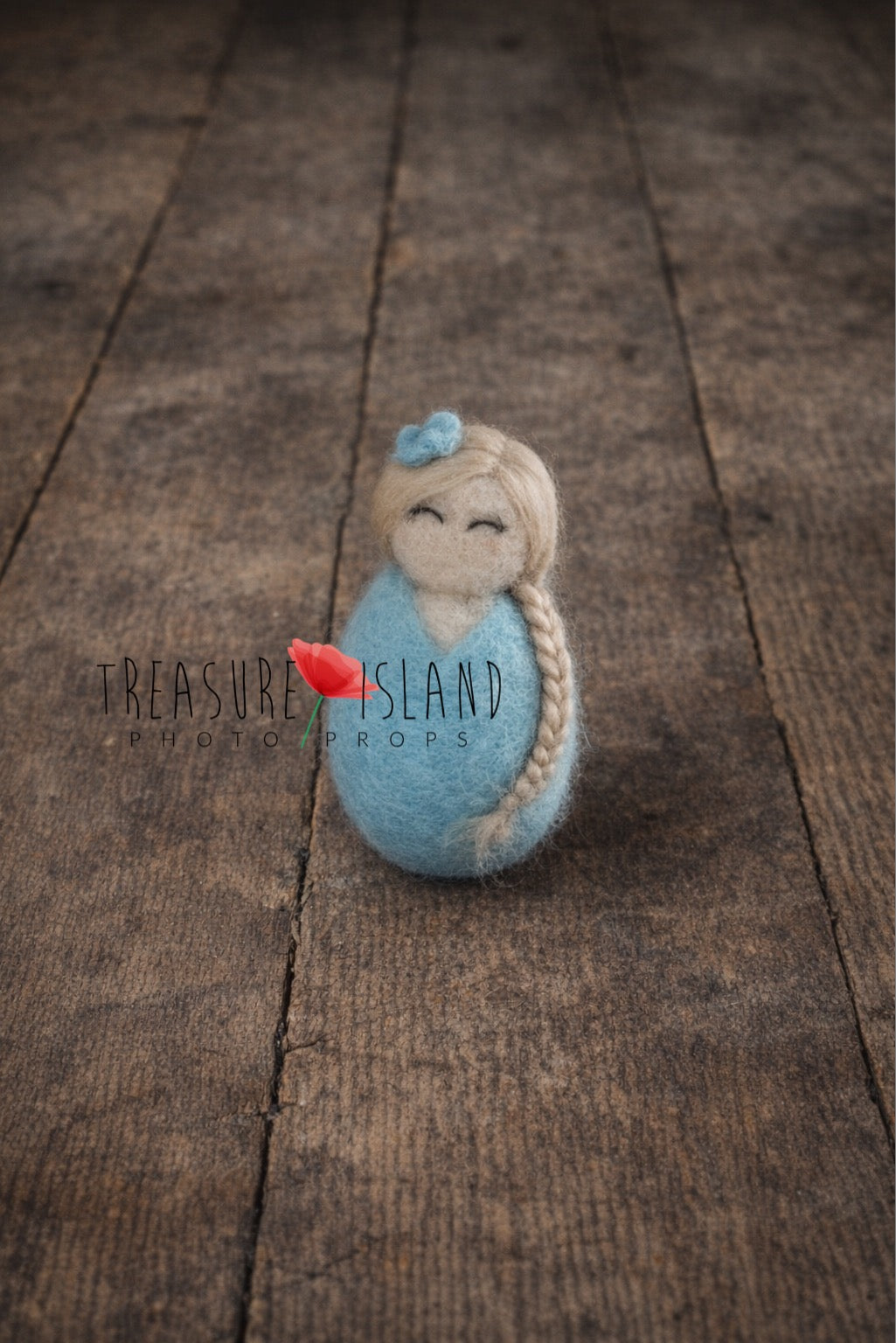 Elsa soft blue hand-felted mini doll with blonde braided hair for newborn photography