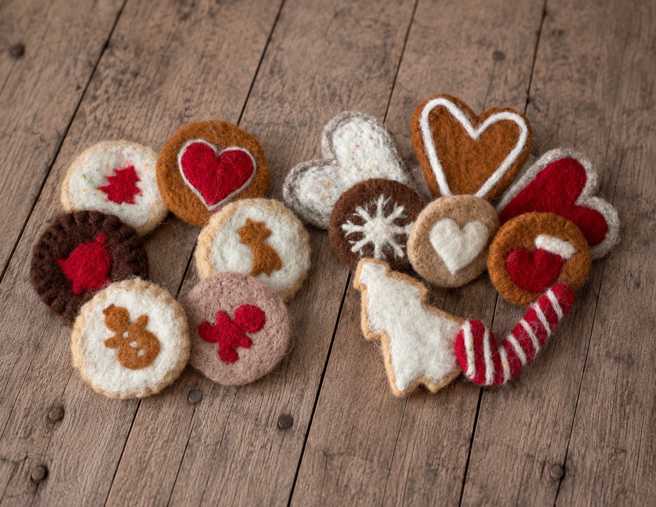 Handmade felted Christmas cookies and sweets photography props collection