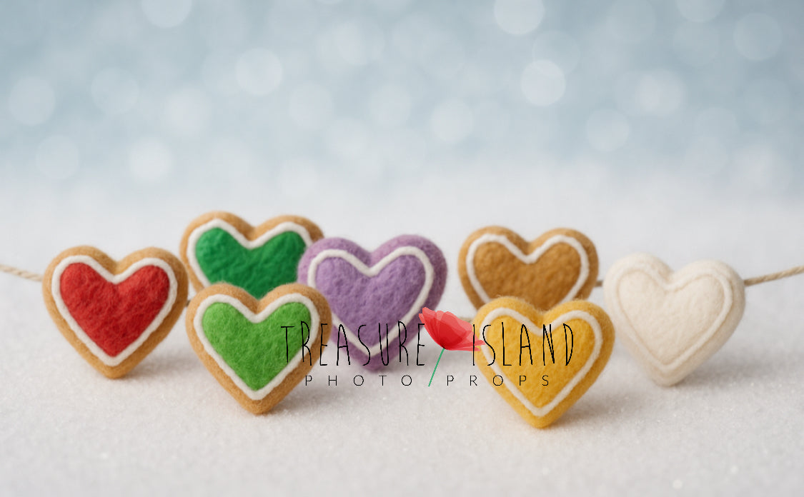 Hand-felted colorful gingerbread heart garland for Christmas newborn and sitter photography