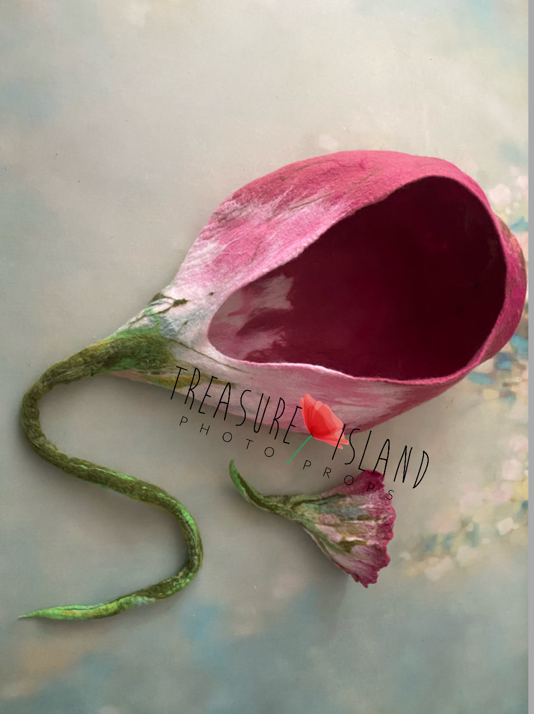 Pink felted flower cocoon and coordinating flower hat for newborn photography