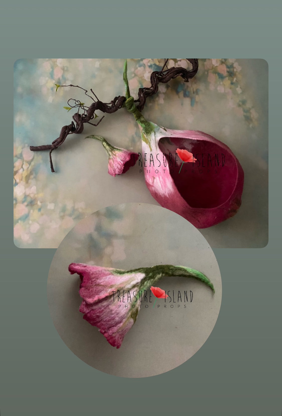 Hand-felted pink flower cocoon and matching bonnet for newborn photography