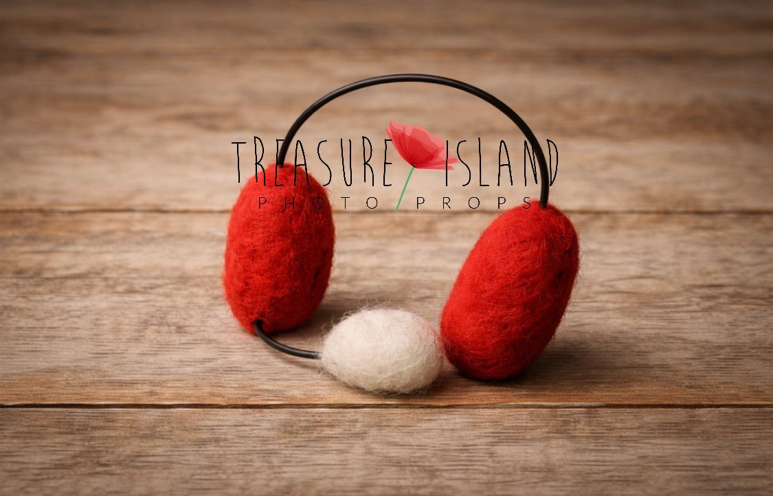 Red felted pilot headphones designed for newborn photography