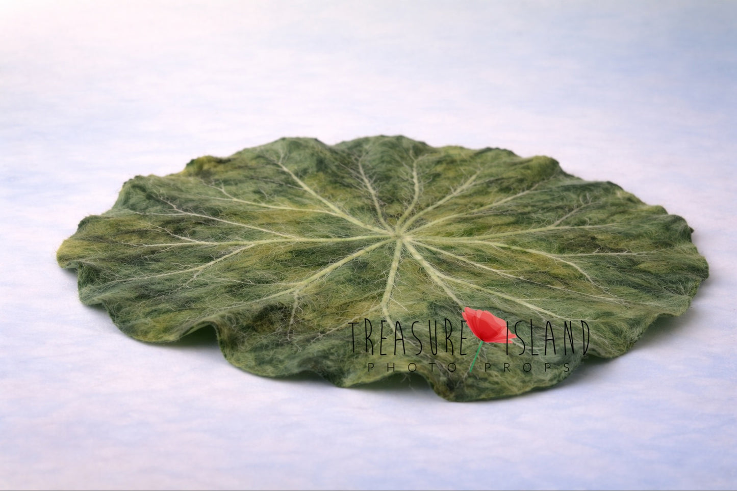 Full round hand-felted water lily leaf botanical posing prop for newborn photography